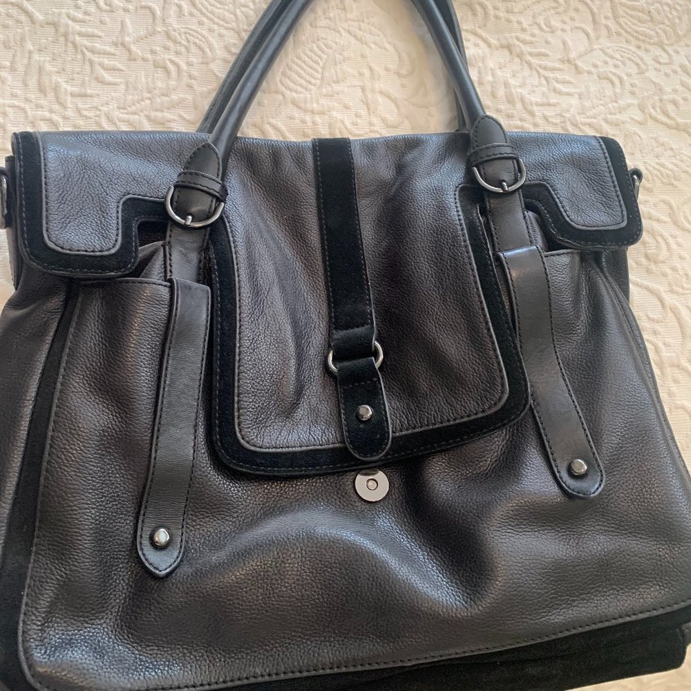 Saks Black Leather Work Bag